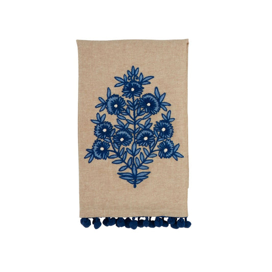 Flower Stem Print Embroidery Towel