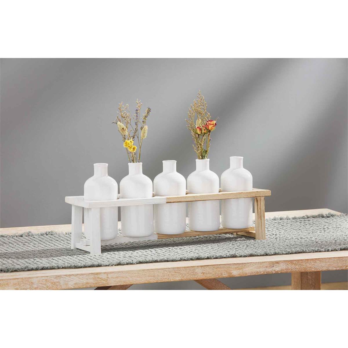 White Two-Tone Vase Stand Set